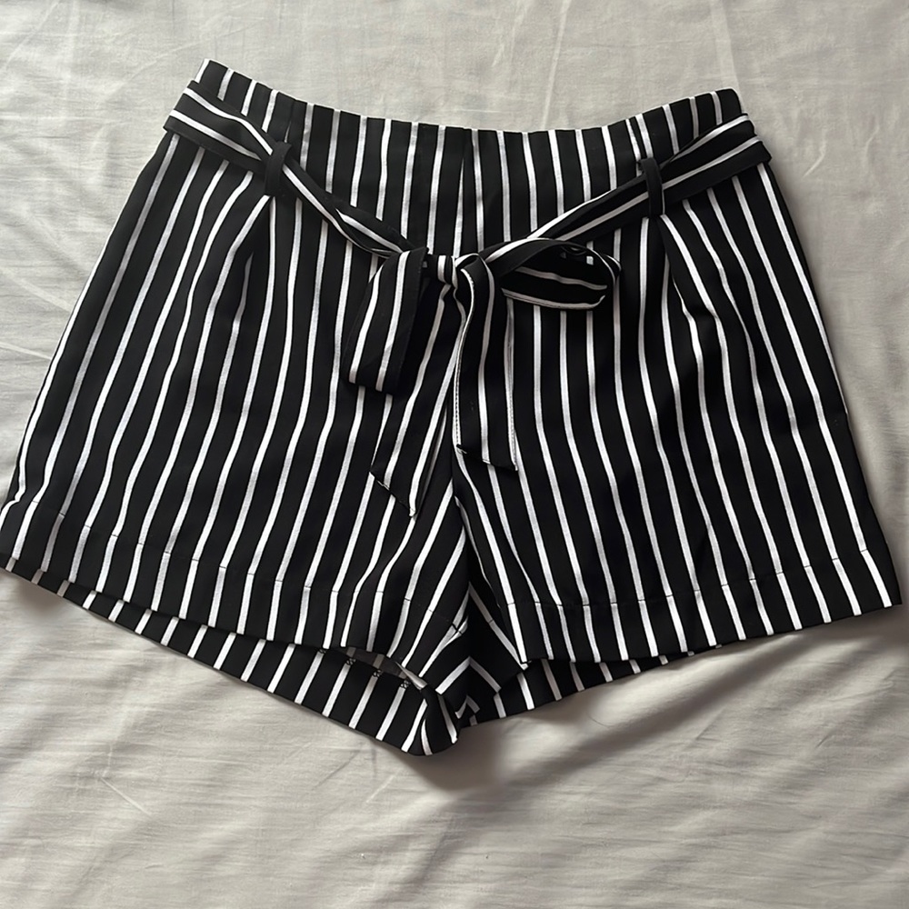 Black Striped Flowy Shorts with Tie